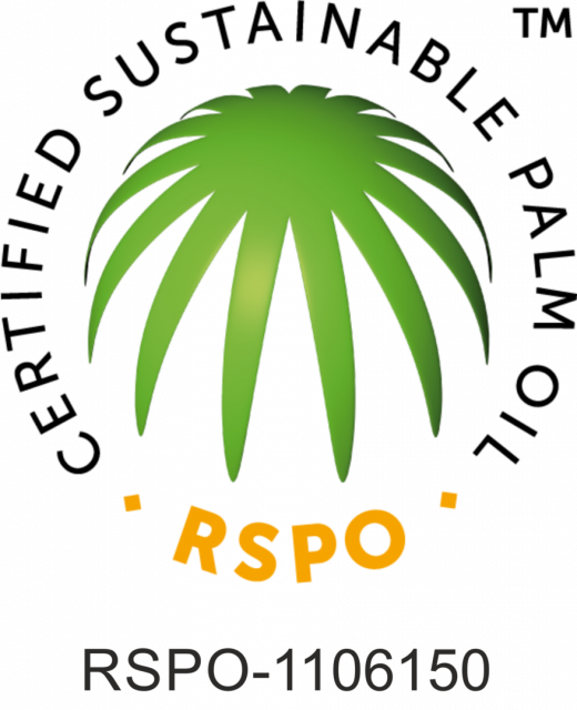 RSPO Logo Palmöl mit dem RSPO-Siegel garantiert, dass mindestens 95 % des in einem Produkt verwendeten Palmöls auf nachhaltige Weise erzeugt wurde